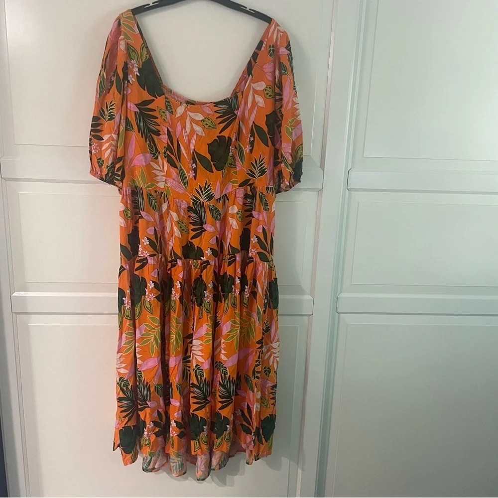 New! Eloquii puff sleeve empire waist tropical floral midi dress 15848 - Picture 4 of 11